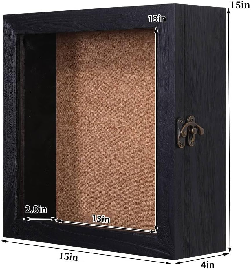 15x15x4 Shadow Box, Exterior Depth 4in Extra Deep Shadow Box Frame for Pictures, Photos and Keepsake(Black)